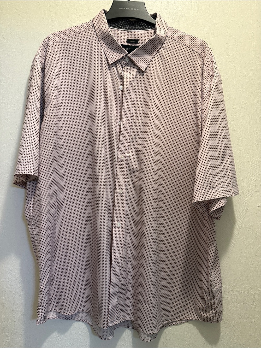 Pronto Uomo Men’s 3X Modern Fit Stretch Burgundy Geometric Short Sleeve Shirt